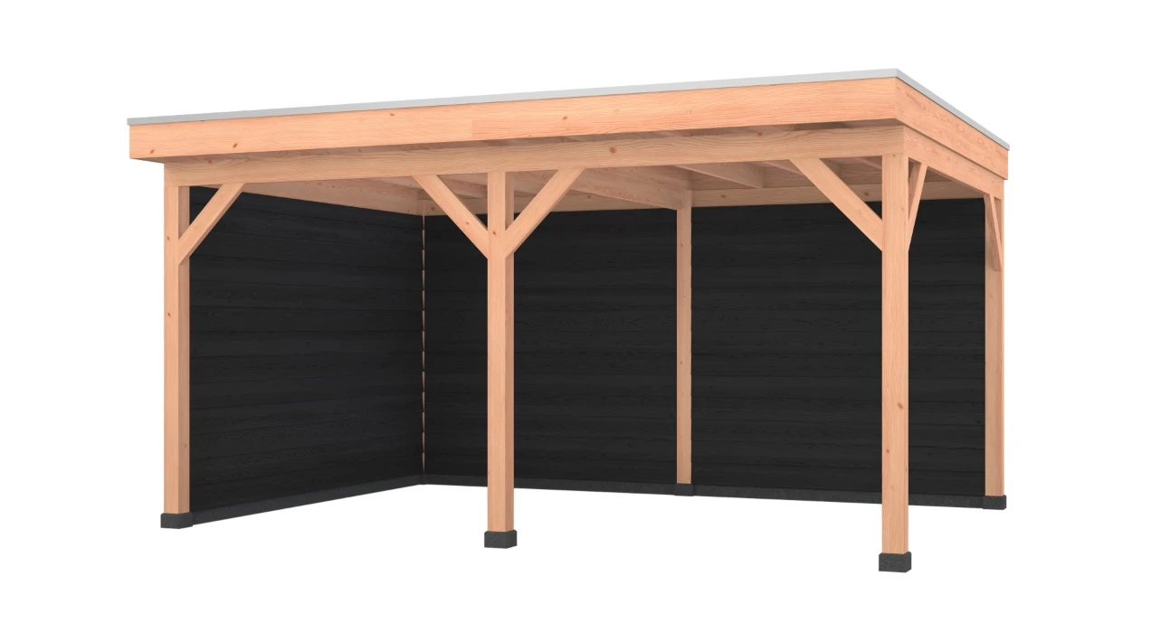 Douglas overkapping, 500 x 350, met achterwand en zijwand, Westwood Comfort Zwart - Afbeelding 1